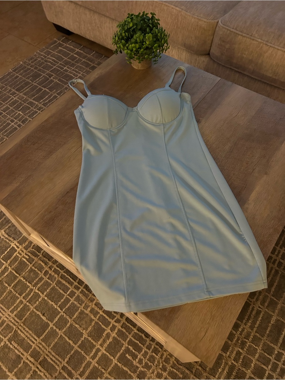 Nasty Gal Light Blue Slip Dress with Molded Cups